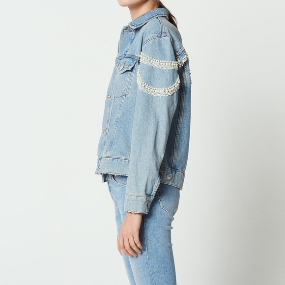 Sandro Blue Denim Jacket with Pearl Accents - Picture 2 of 8